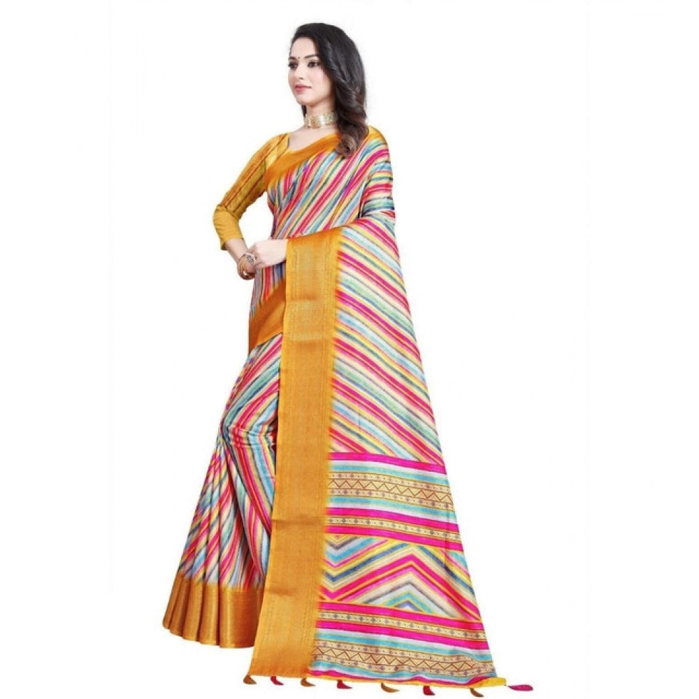 Charming Women's Cotton Silk Striped  Saree With Blouse Piece