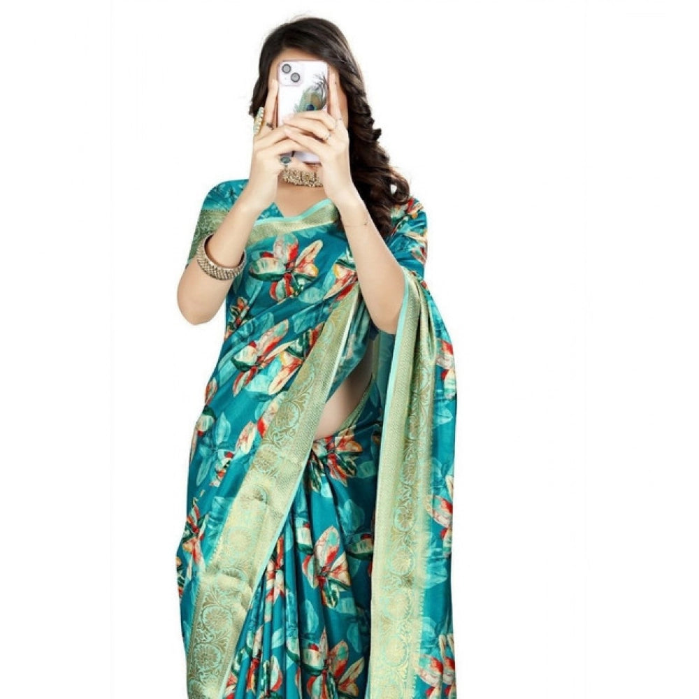 Gracious Women's Cotton Silk Floral Printed Saree With Blouse Piece