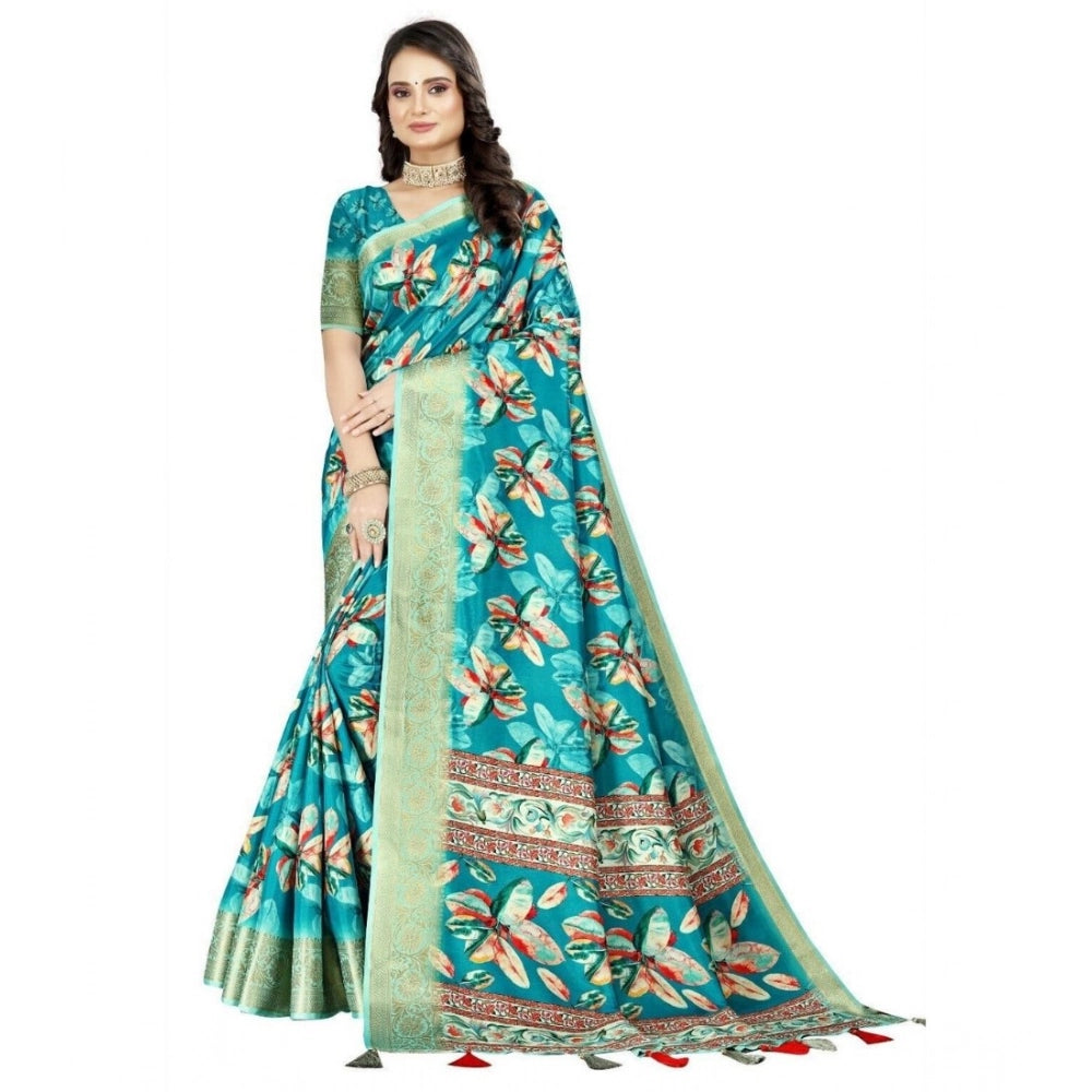 Gracious Women's Cotton Silk Floral Printed Saree With Blouse Piece