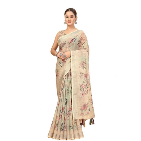 Exclusive Women's Cotton Silk Floral Printed Saree With Blouse Piece