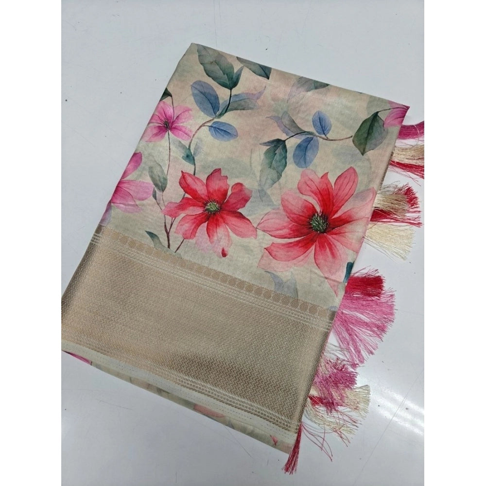 Exclusive Women's Cotton Silk Floral Printed Saree With Blouse Piece