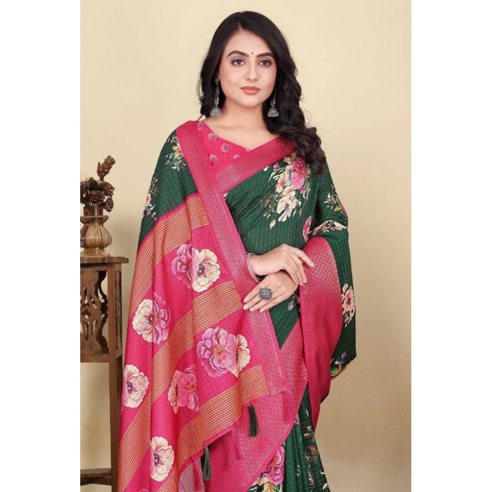 Astonishing Women's Cotton Blend Floral Printed Saree With Blouse Piece