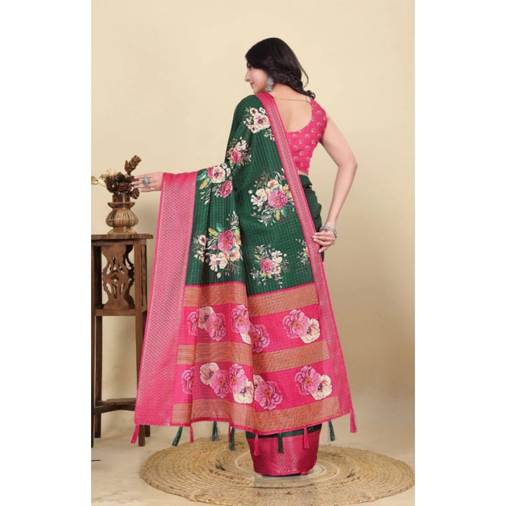 Astonishing Women's Cotton Blend Floral Printed Saree With Blouse Piece