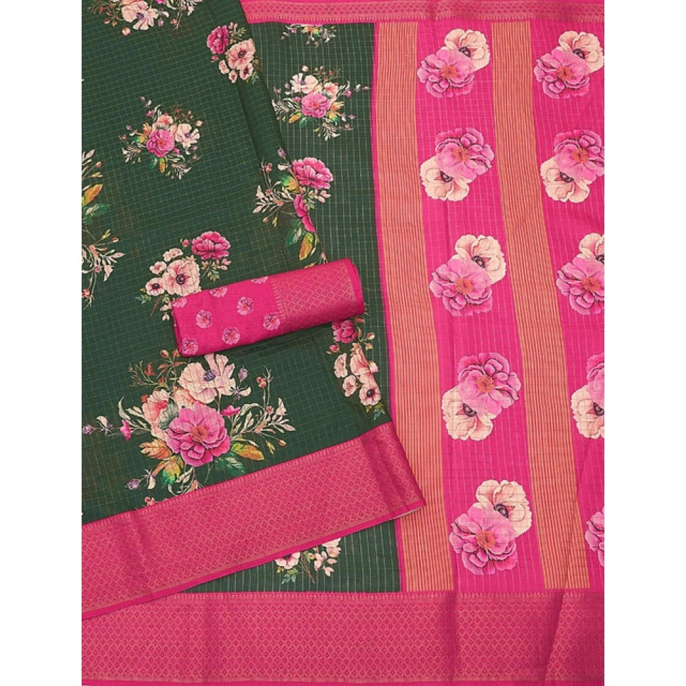 Astonishing Women's Cotton Blend Floral Printed Saree With Blouse Piece