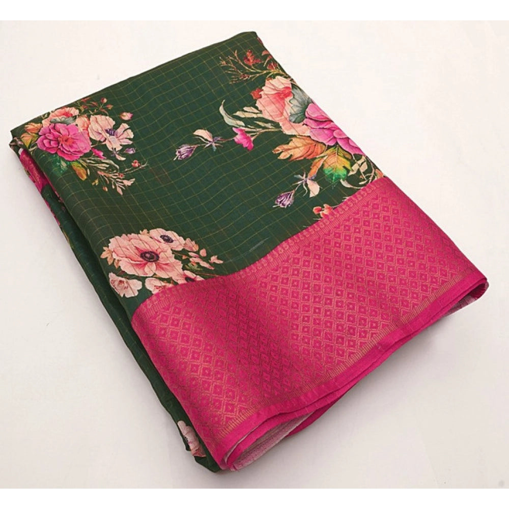 Astonishing Women's Cotton Blend Floral Printed Saree With Blouse Piece