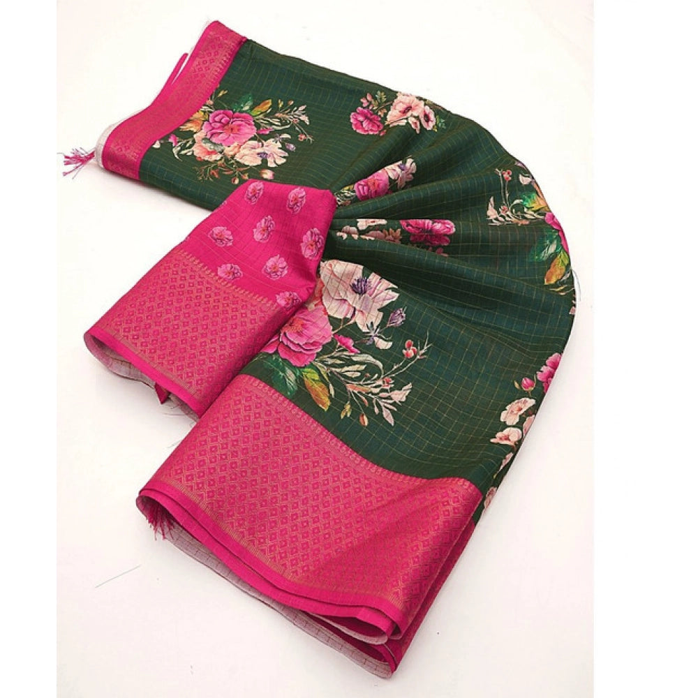 Astonishing Women's Cotton Blend Floral Printed Saree With Blouse Piece