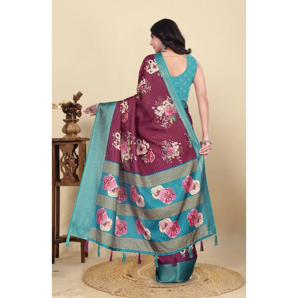 Astonishing Women's Cotton Blend Floral Printed Saree With Blouse Piece