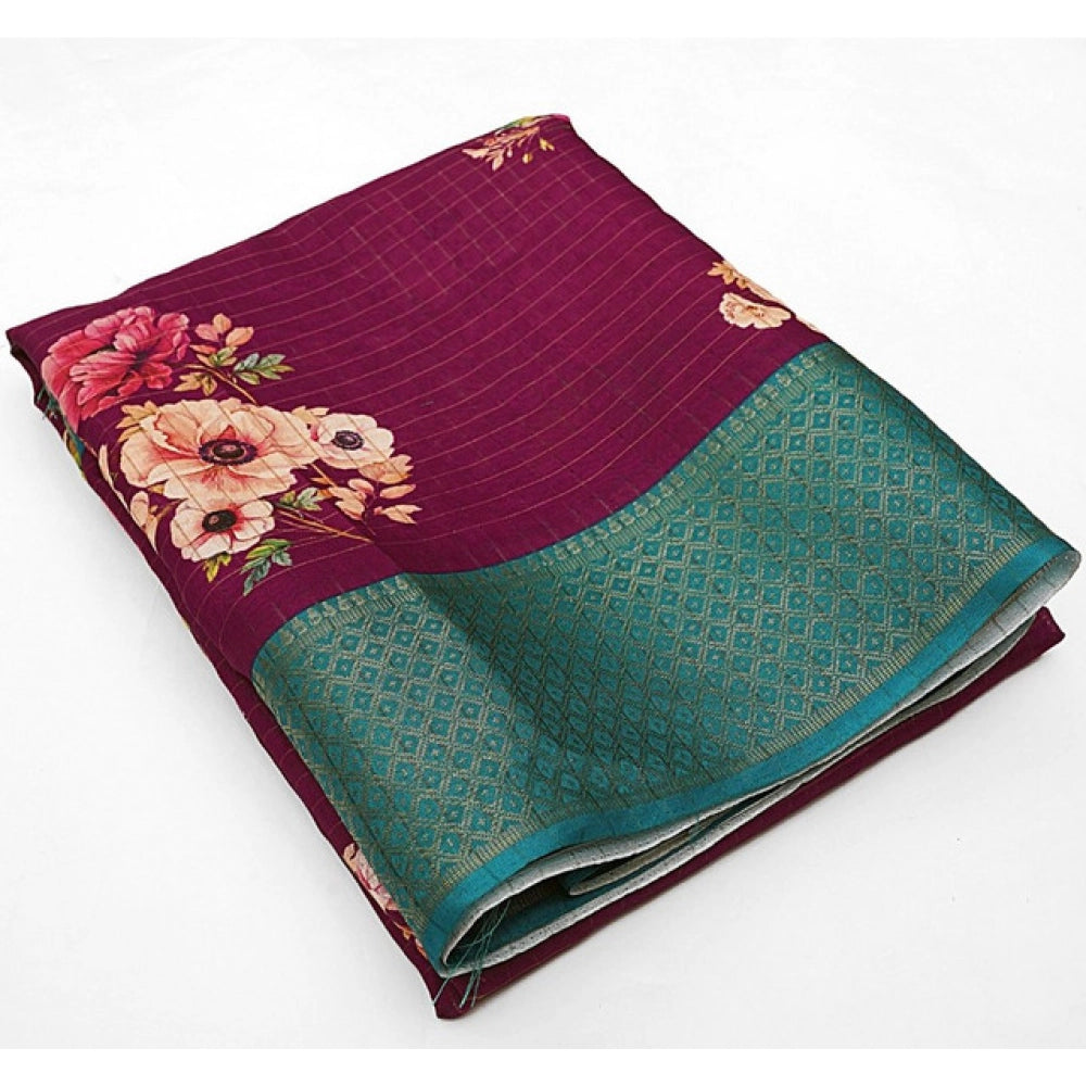 Astonishing Women's Cotton Blend Floral Printed Saree With Blouse Piece