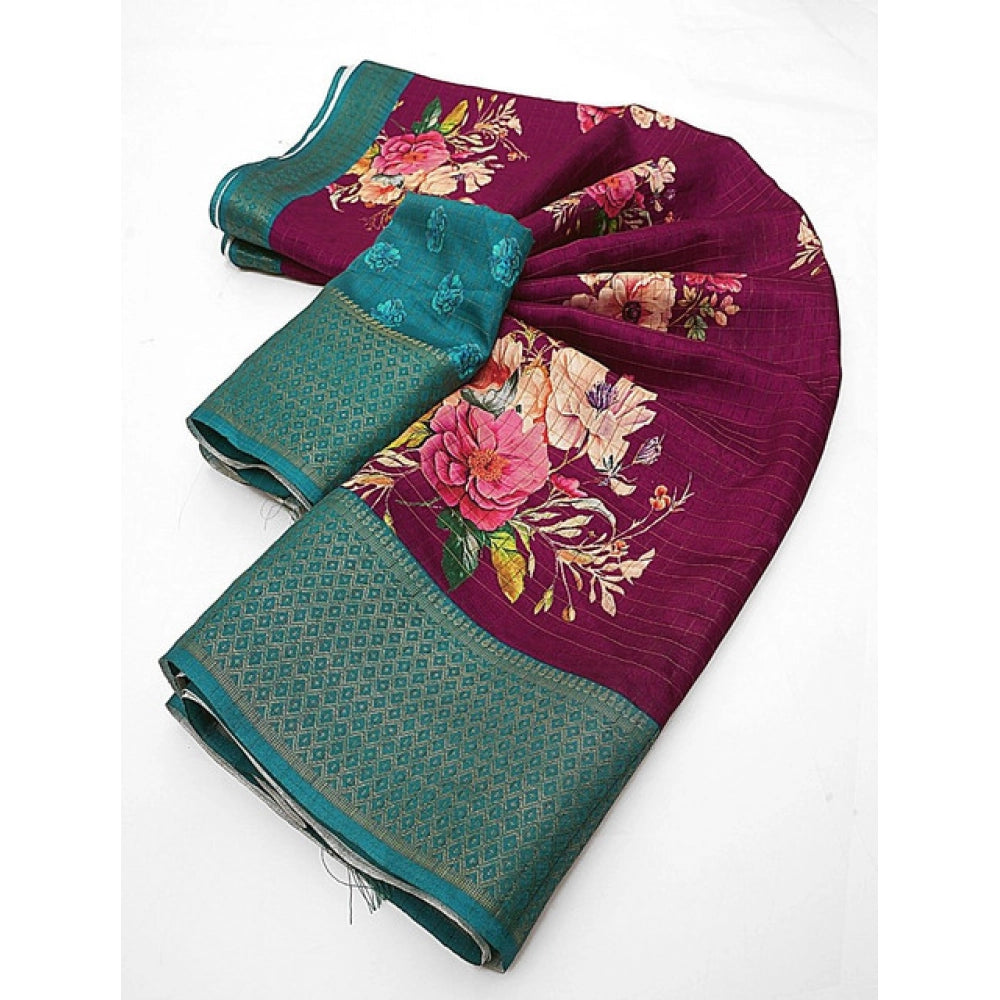 Astonishing Women's Cotton Blend Floral Printed Saree With Blouse Piece