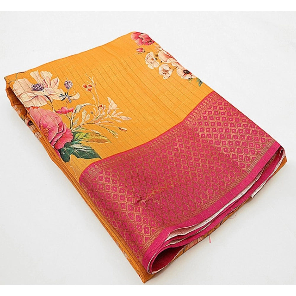 Astonishing Women's Cotton Blend Floral Printed Saree With Blouse Piece