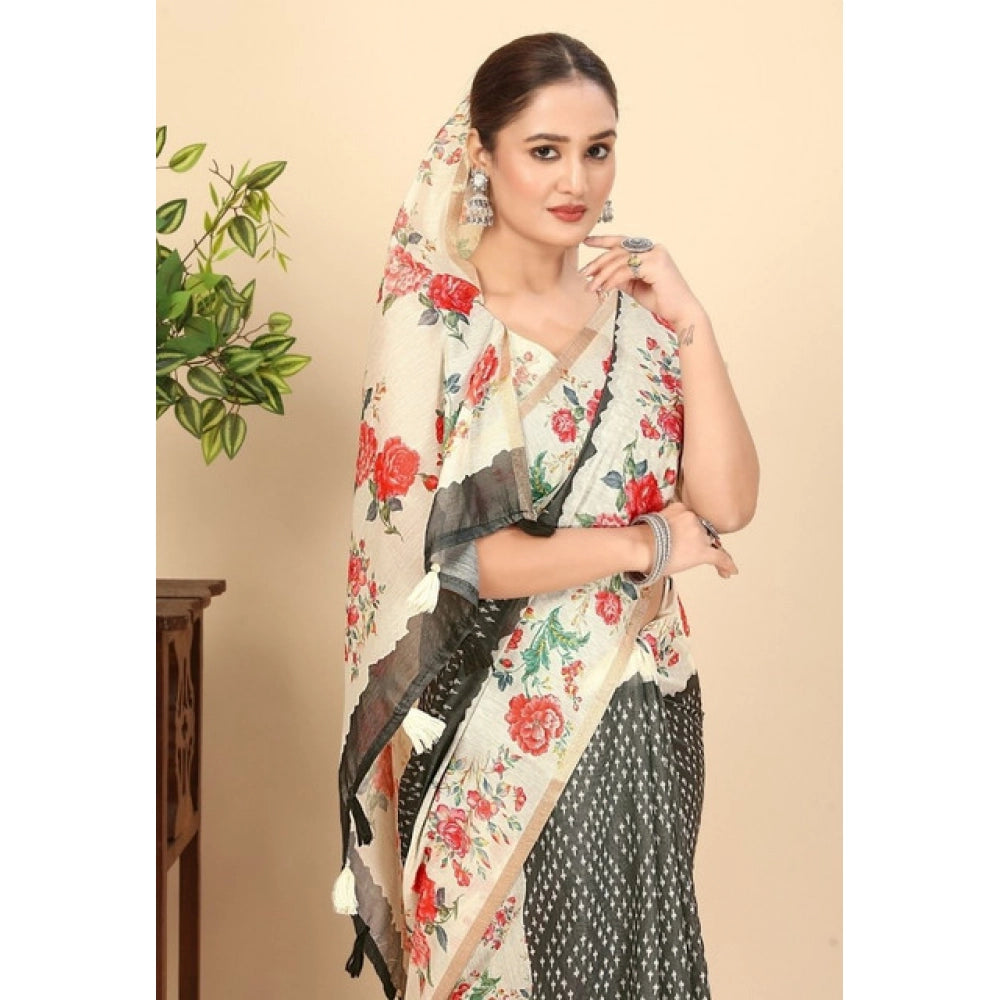 Modern Women's Chanderi Floral Printed Saree With Blouse Piece