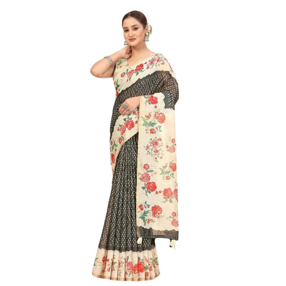 Modern Women's Chanderi Floral Printed Saree With Blouse Piece