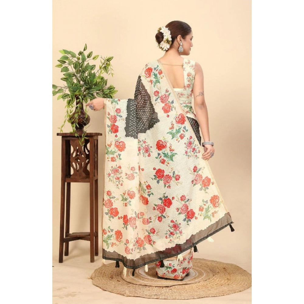 Modern Women's Chanderi Floral Printed Saree With Blouse Piece