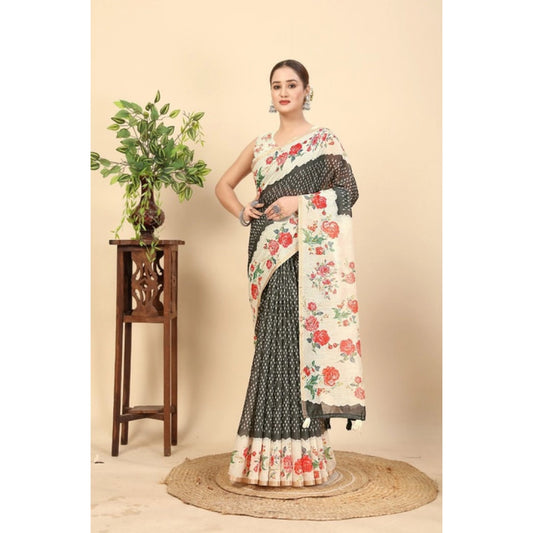 Modern Women's Chanderi Floral Printed Saree With Blouse Piece