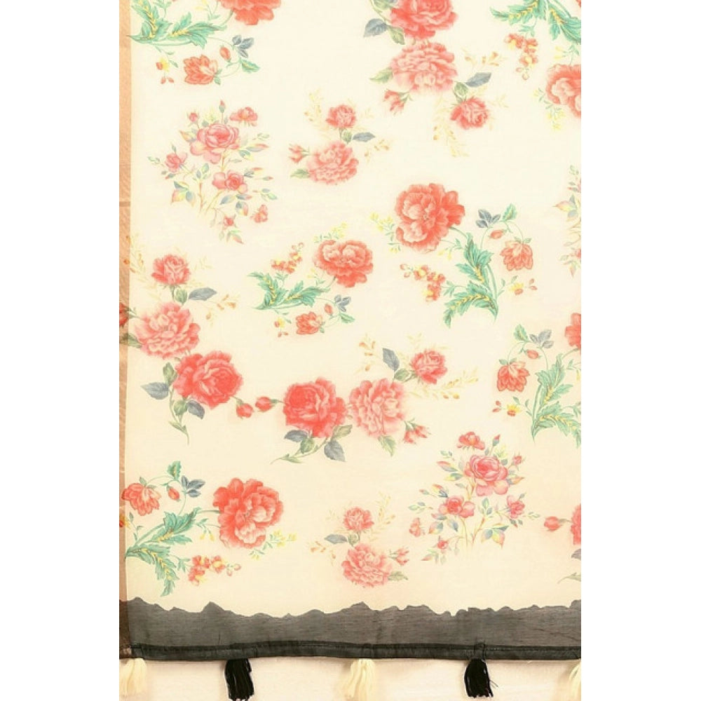 Modern Women's Chanderi Floral Printed Saree With Blouse Piece