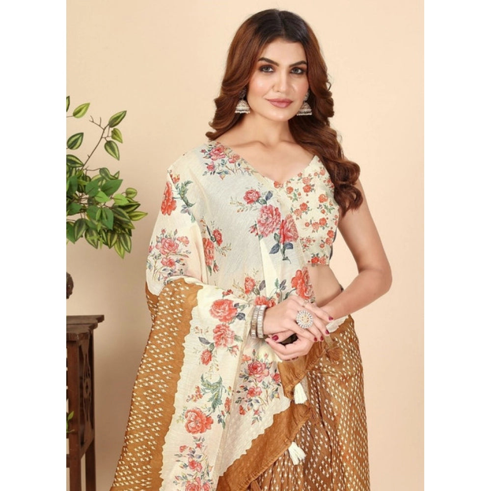 Exclusive Women's Cotton Silk Floral Printed Saree With Blouse Piece
