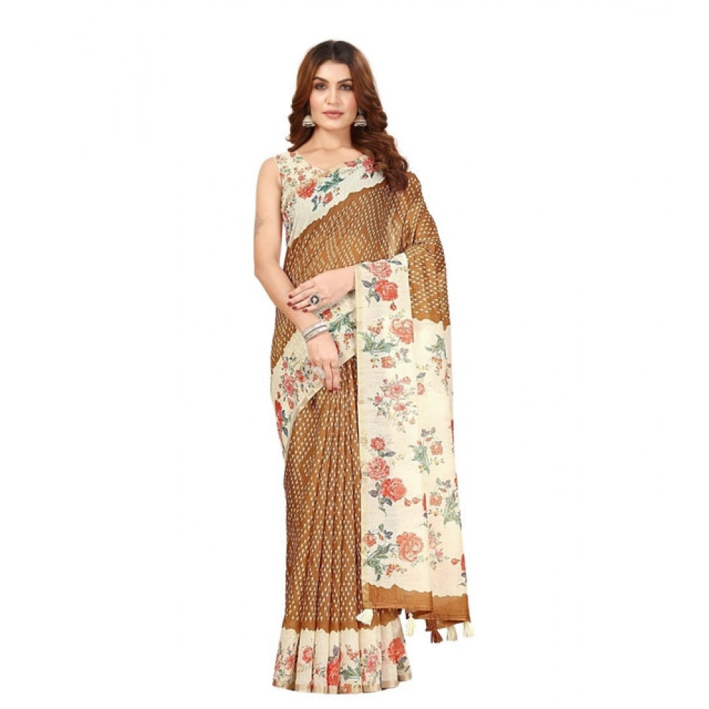 Exclusive Women's Cotton Silk Floral Printed Saree With Blouse Piece