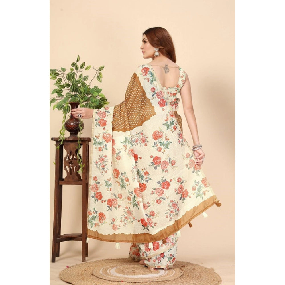 Exclusive Women's Cotton Silk Floral Printed Saree With Blouse Piece