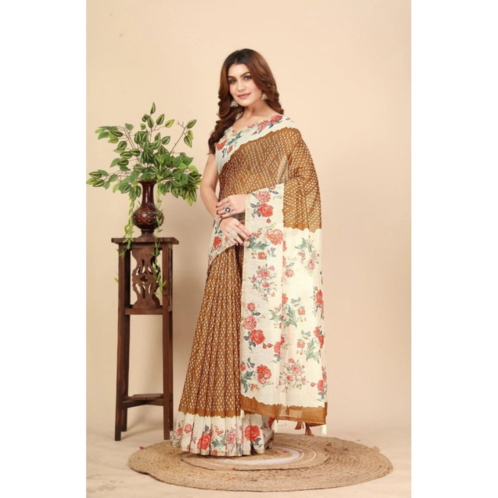 Exclusive Women's Cotton Silk Floral Printed Saree With Blouse Piece