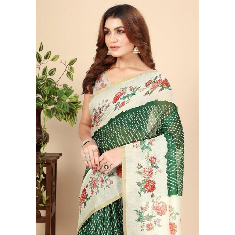 Modern Women's Chanderi Floral Printed Saree With Blouse Piece