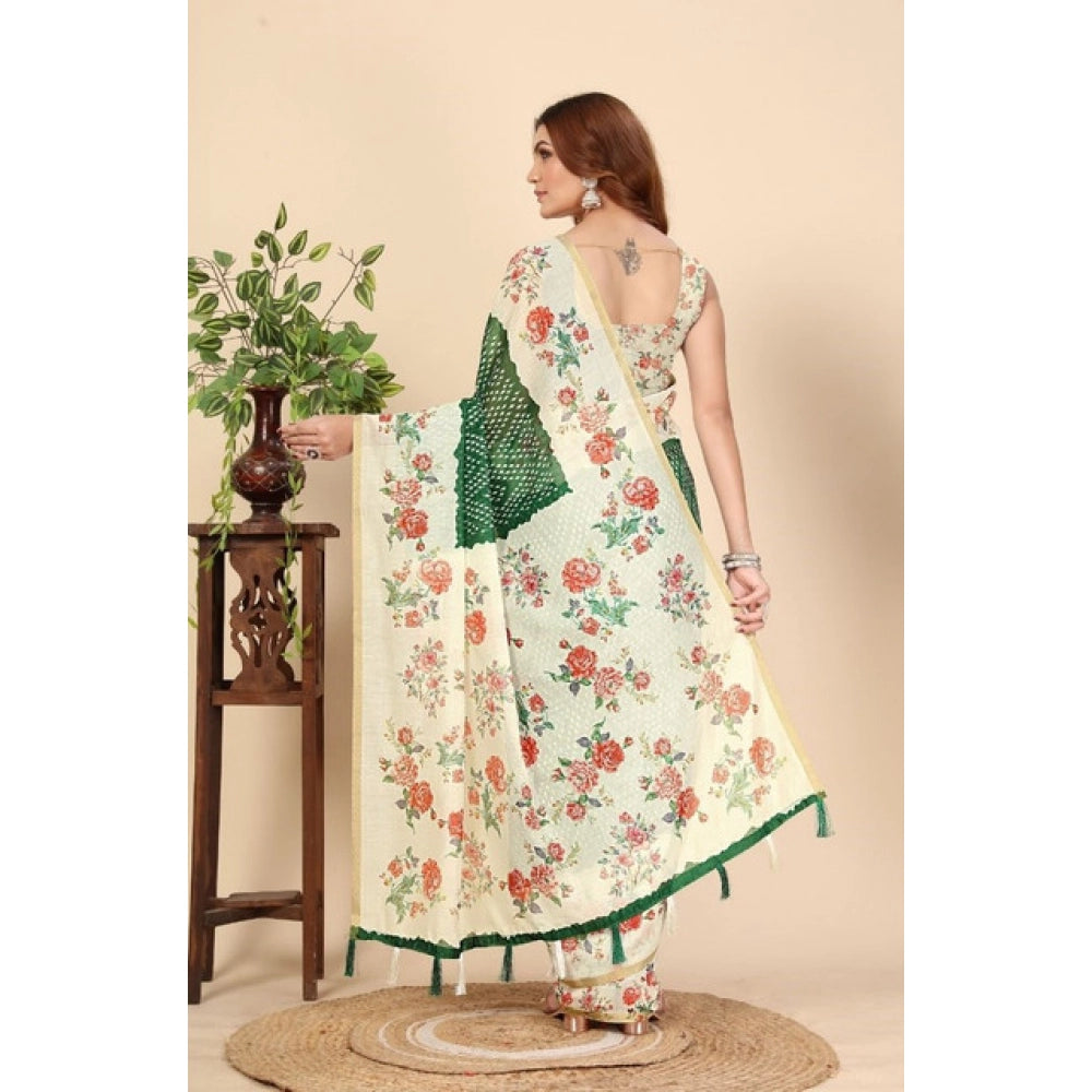 Modern Women's Chanderi Floral Printed Saree With Blouse Piece