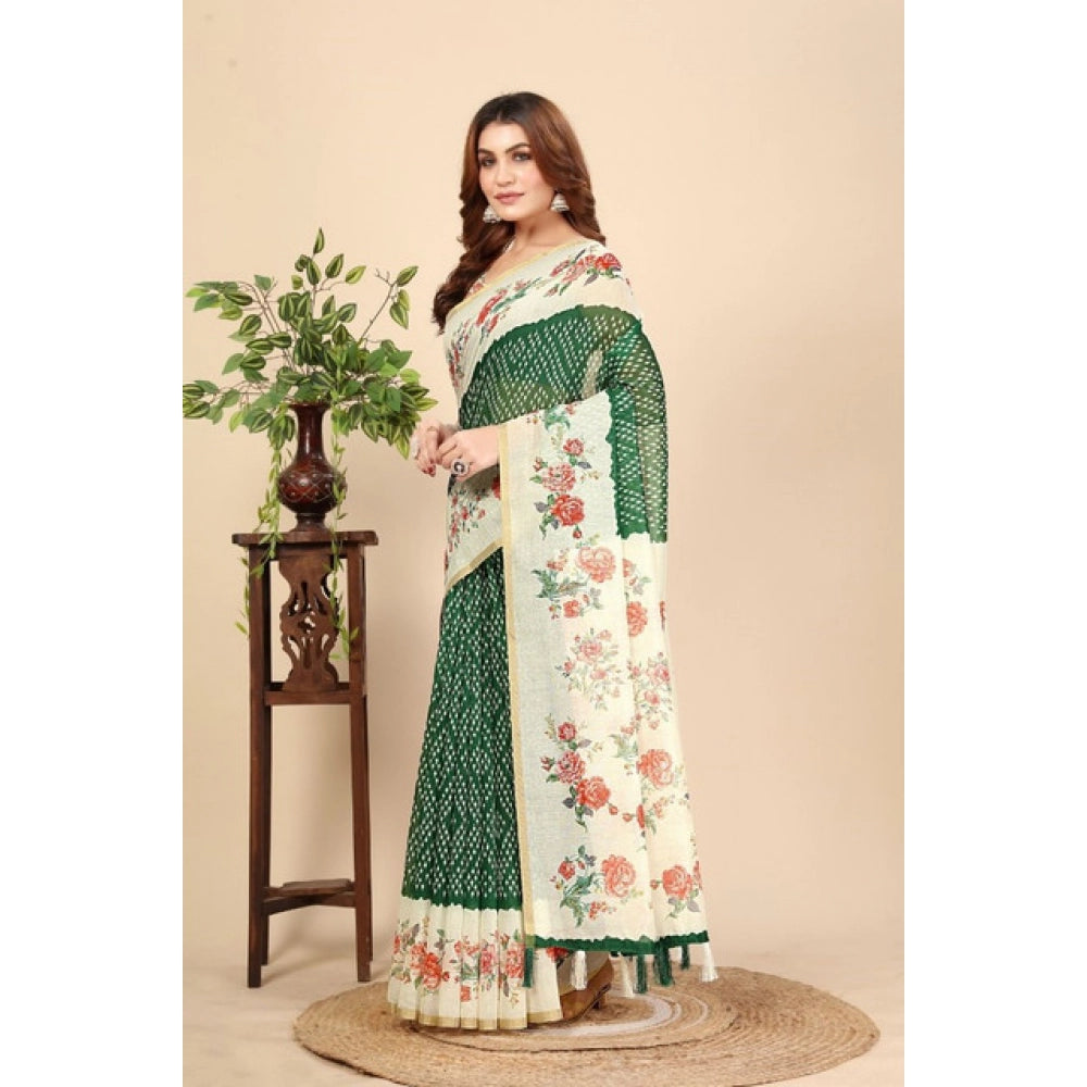 Modern Women's Chanderi Floral Printed Saree With Blouse Piece