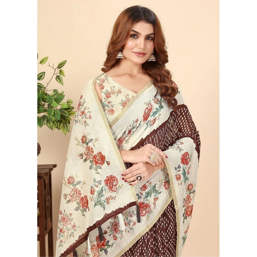 Modern Women's Chanderi Floral Printed Saree With Blouse Piece