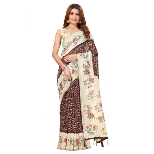 Modern Women's Chanderi Floral Printed Saree With Blouse Piece