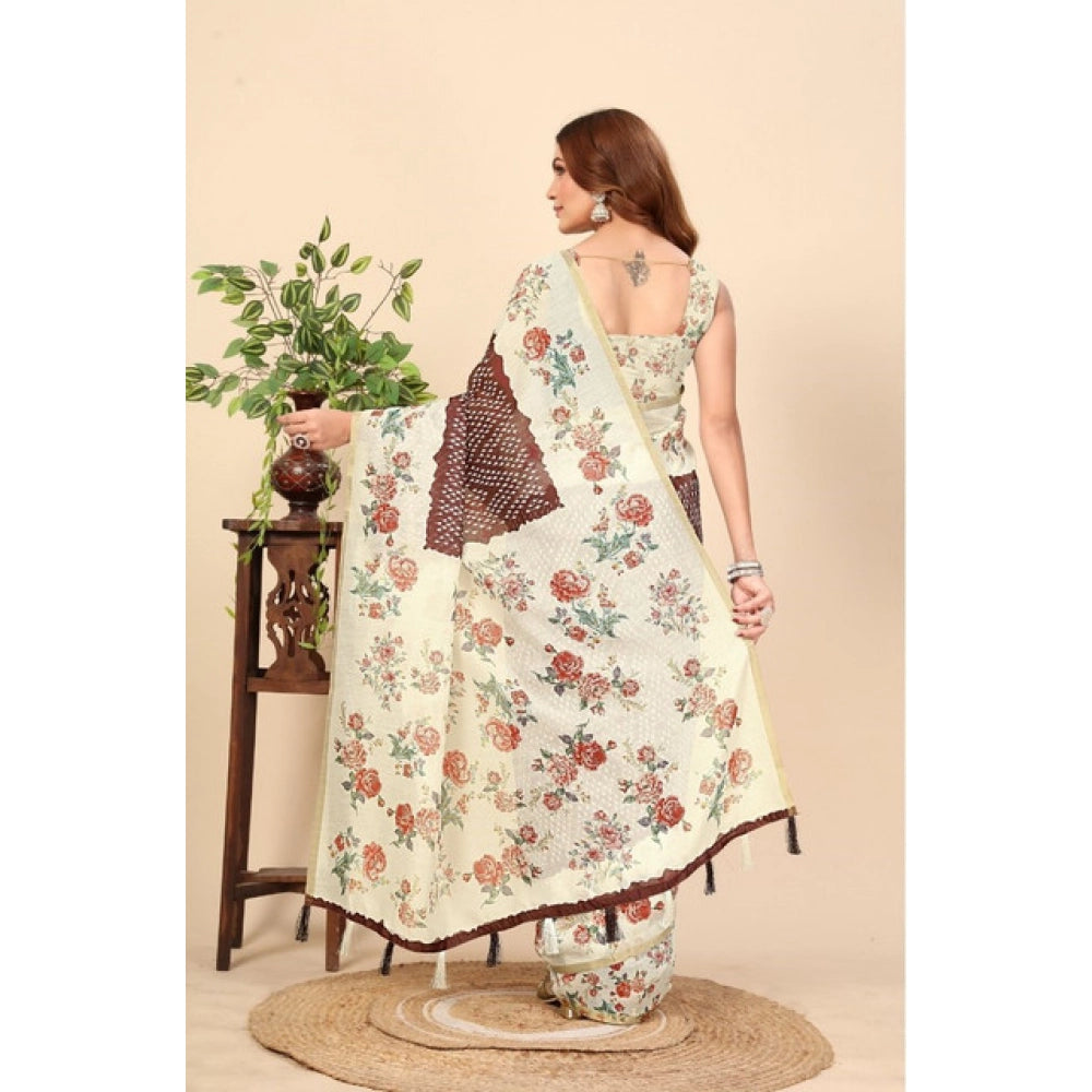 Modern Women's Chanderi Floral Printed Saree With Blouse Piece