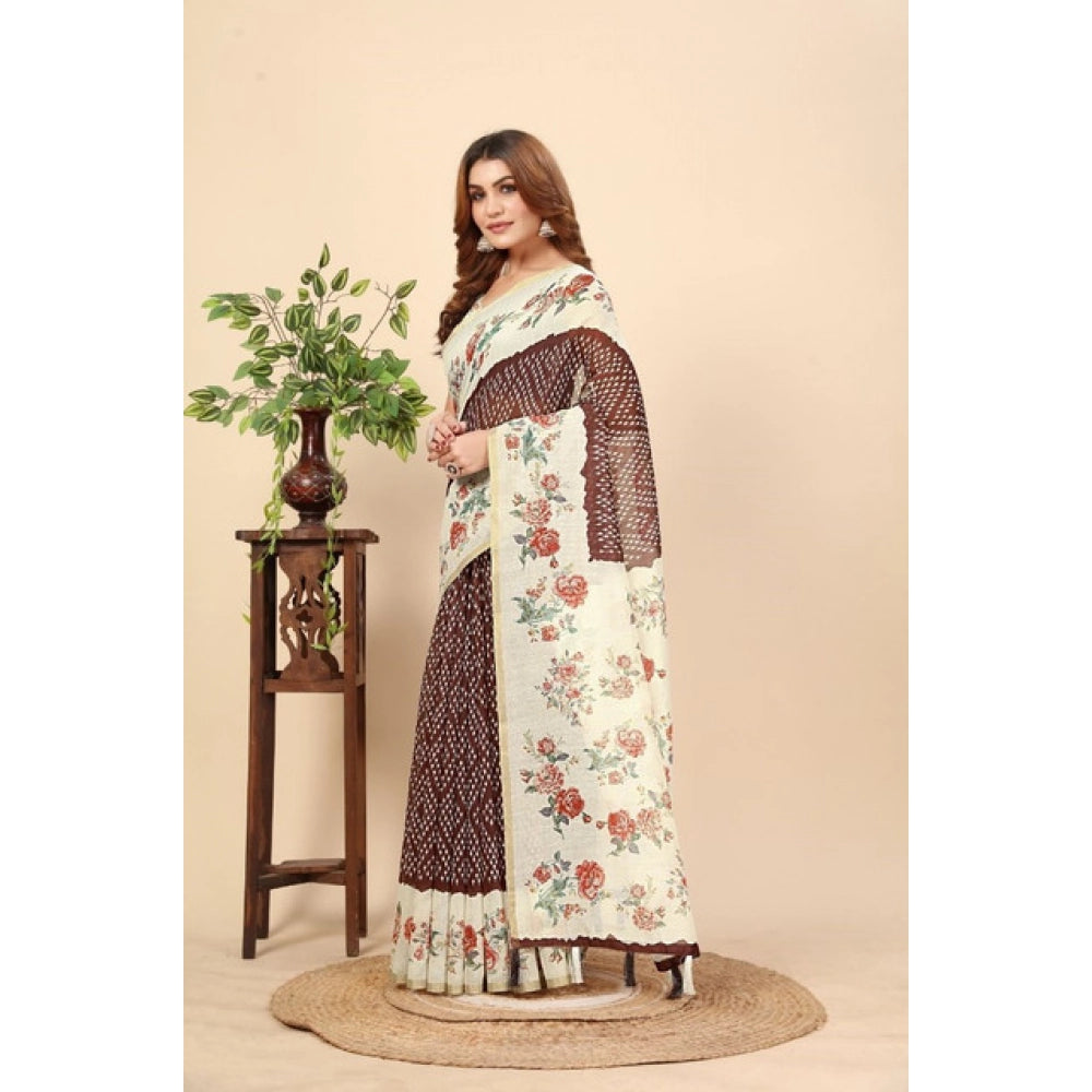 Modern Women's Chanderi Floral Printed Saree With Blouse Piece