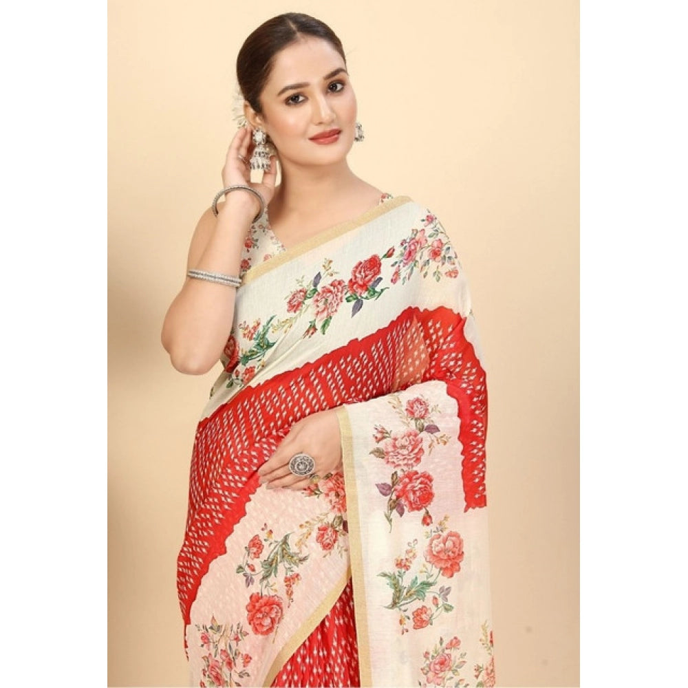 Modern Women's Chanderi Floral Printed Saree With Blouse Piece