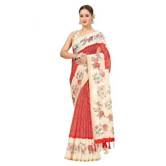 Modern Women's Chanderi Floral Printed Saree With Blouse Piece