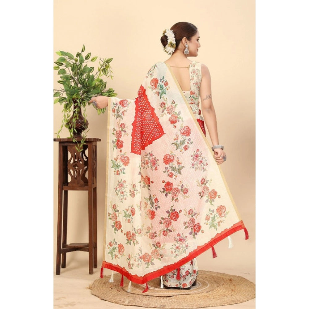 Modern Women's Chanderi Floral Printed Saree With Blouse Piece