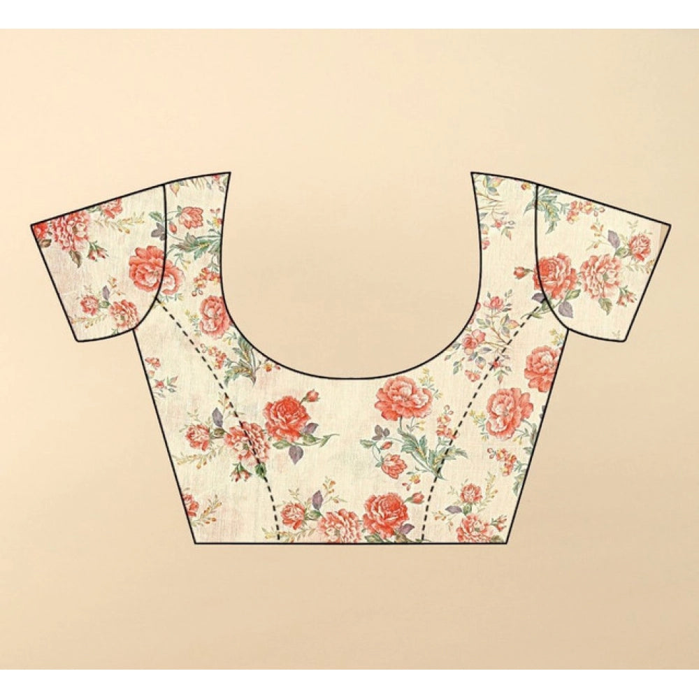 Modern Women's Chanderi Floral Printed Saree With Blouse Piece