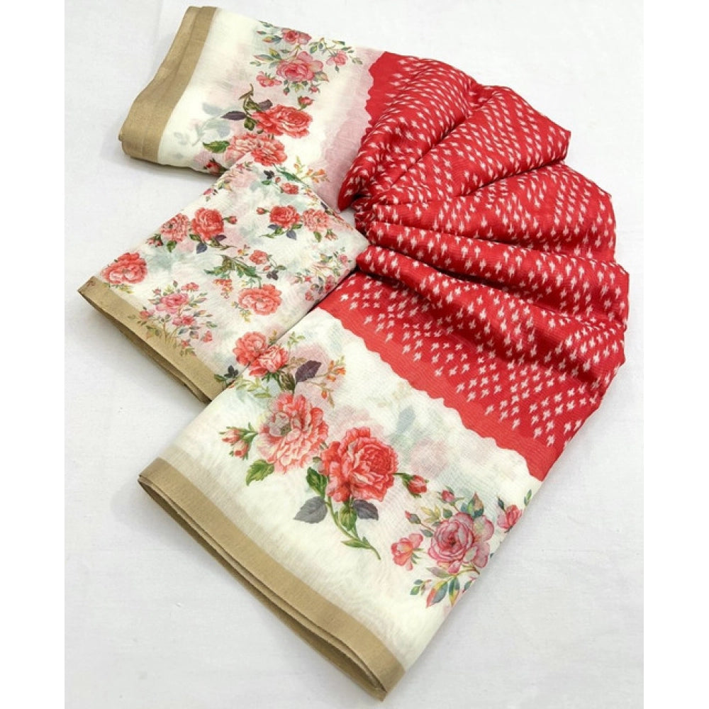Modern Women's Chanderi Floral Printed Saree With Blouse Piece