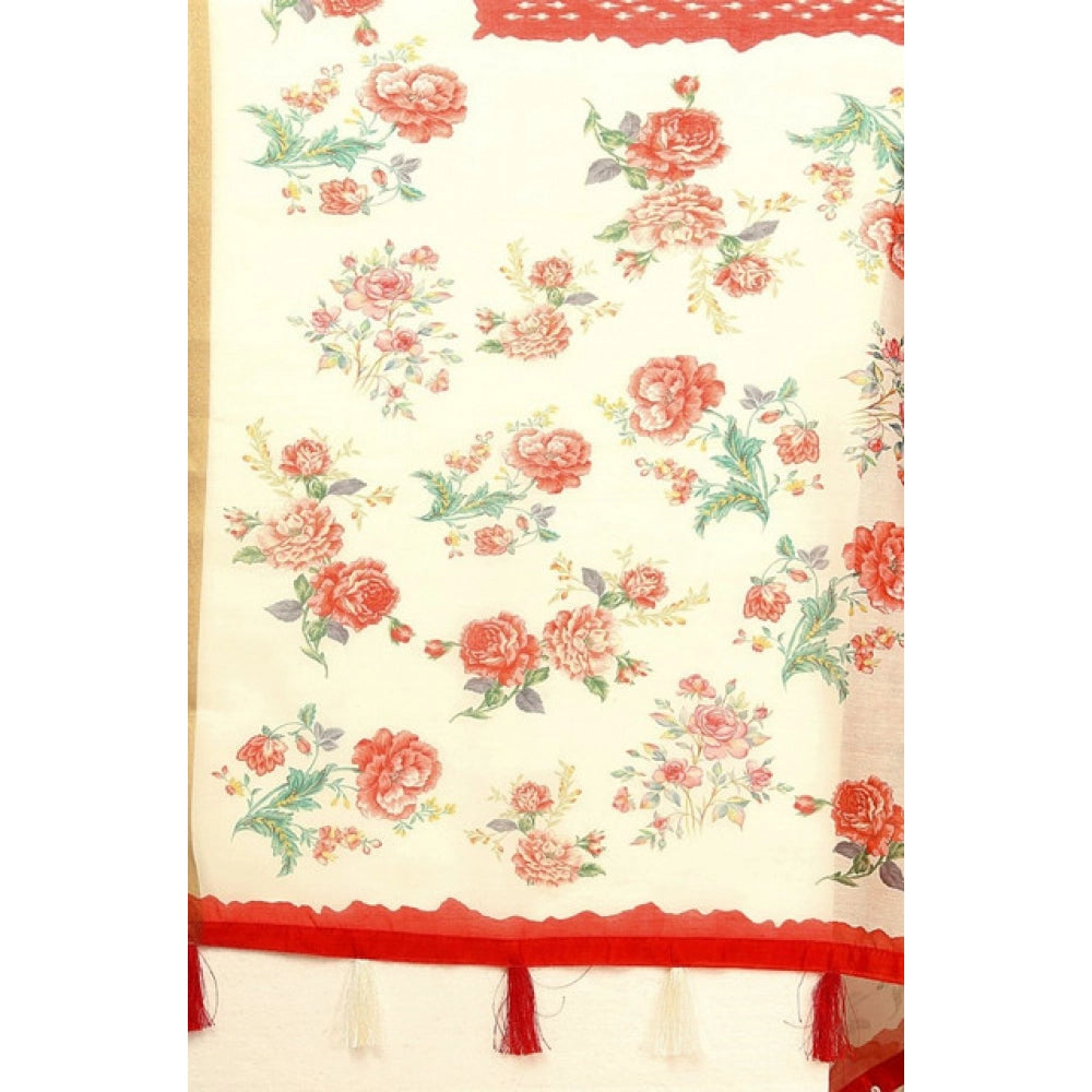 Modern Women's Chanderi Floral Printed Saree With Blouse Piece