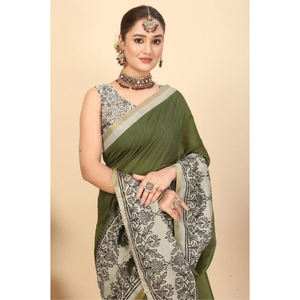 Casual Women's Chanderi Printed Saree With Blouse Piece