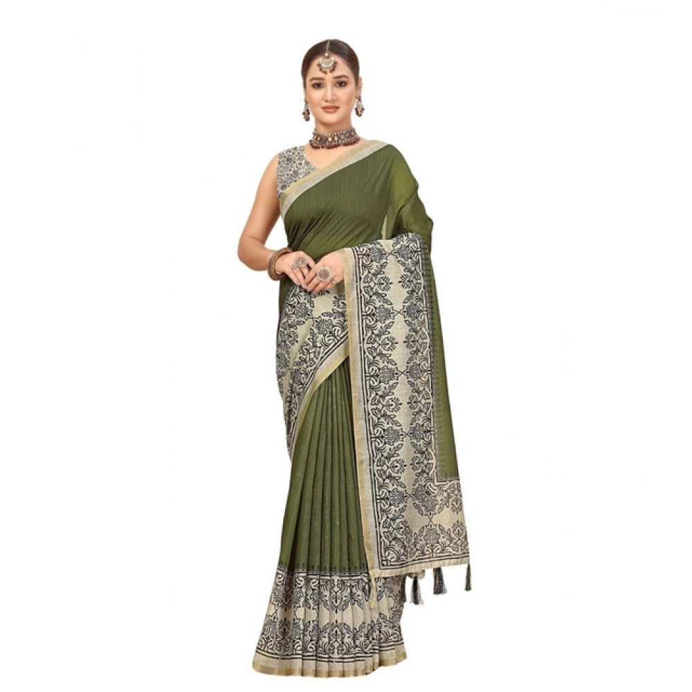 Casual Women's Chanderi Printed Saree With Blouse Piece