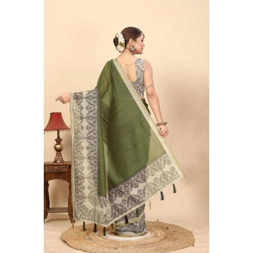 Casual Women's Chanderi Printed Saree With Blouse Piece