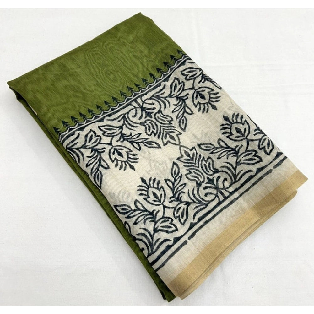 Casual Women's Chanderi Printed Saree With Blouse Piece