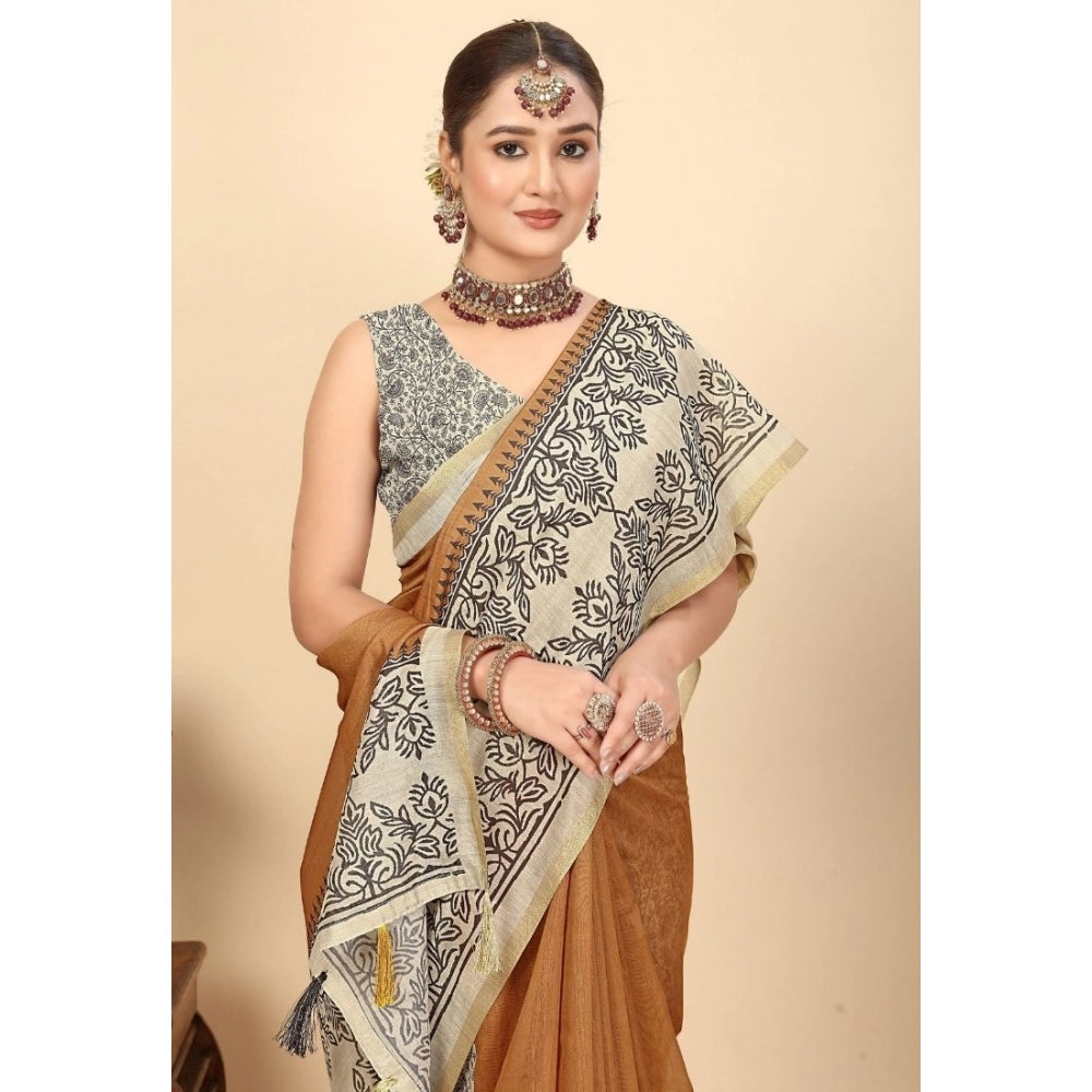 Casual Women's Chanderi Printed Saree With Blouse Piece