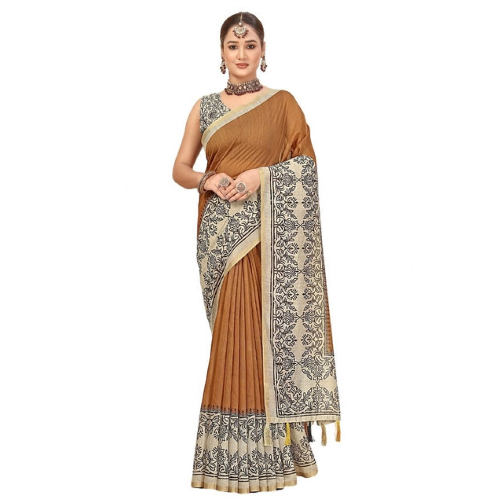 Casual Women's Chanderi Printed Saree With Blouse Piece