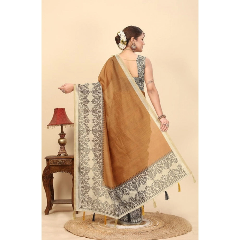 Casual Women's Chanderi Printed Saree With Blouse Piece