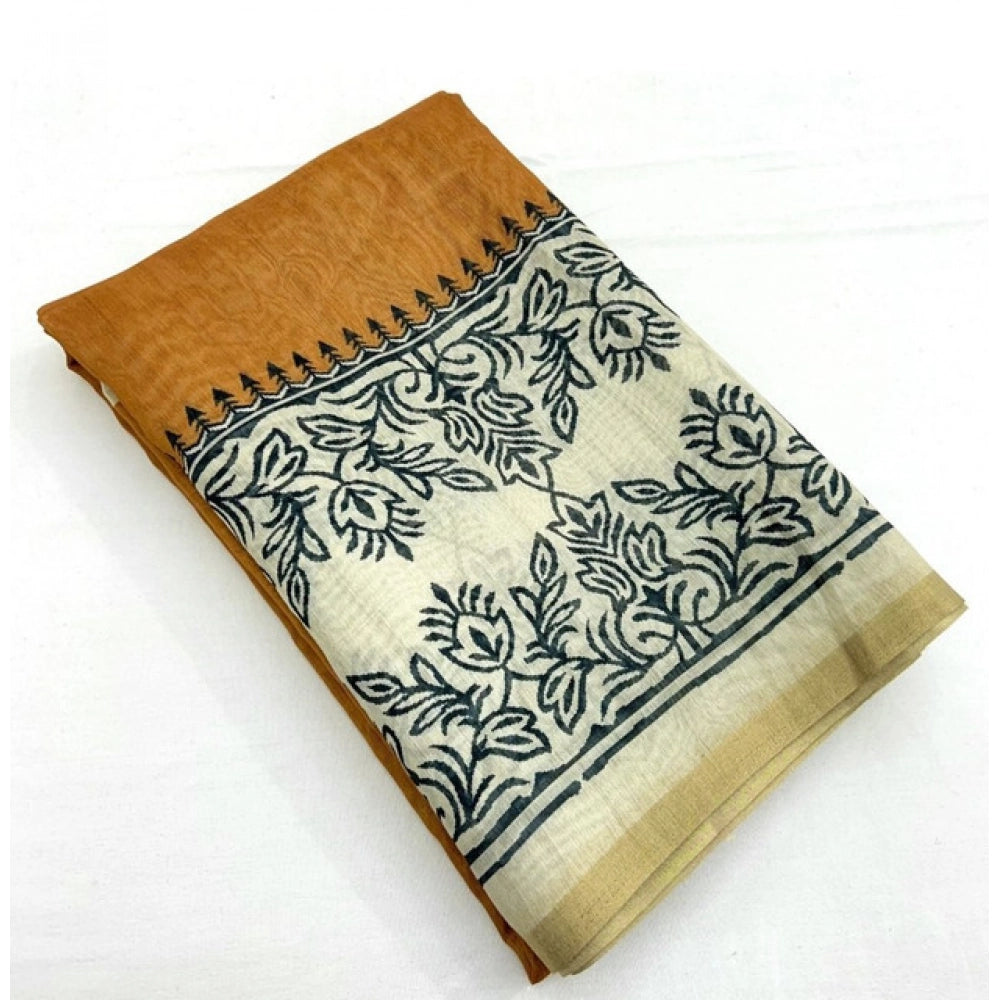 Casual Women's Chanderi Printed Saree With Blouse Piece