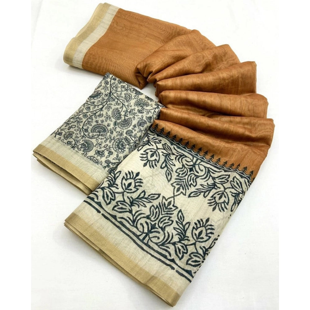 Casual Women's Chanderi Printed Saree With Blouse Piece