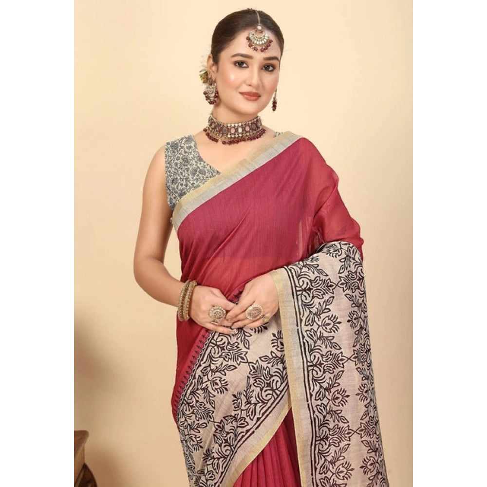 Casual Women's Chanderi Printed Saree With Blouse Piece