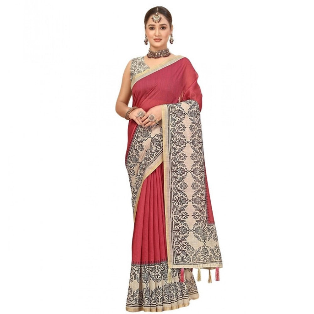 Casual Women's Chanderi Printed Saree With Blouse Piece