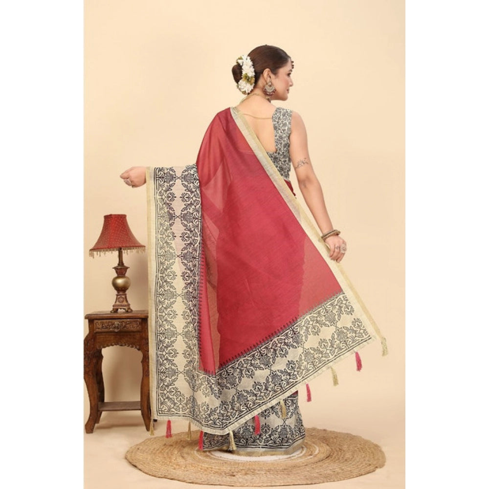 Casual Women's Chanderi Printed Saree With Blouse Piece