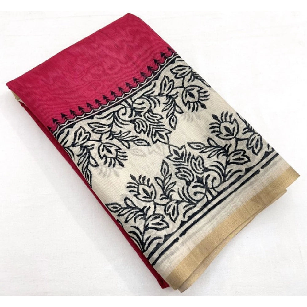 Casual Women's Chanderi Printed Saree With Blouse Piece