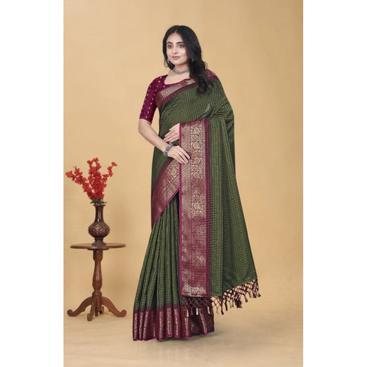 Embellished Women's Cotton Blend Checkered Saree With Blouse Piece